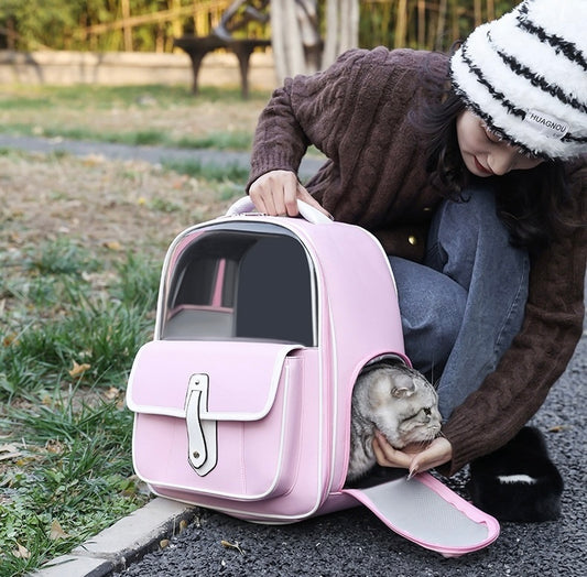 Portable cat backpack with ventilation for travel